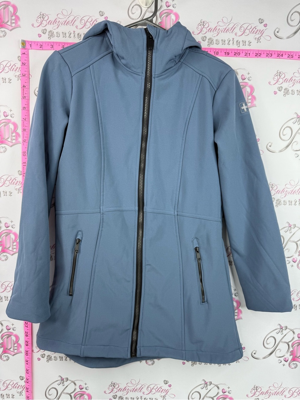 Swiss Tech jacket zip up outdoor Women's Light Blue Hooded Softshell Jacket